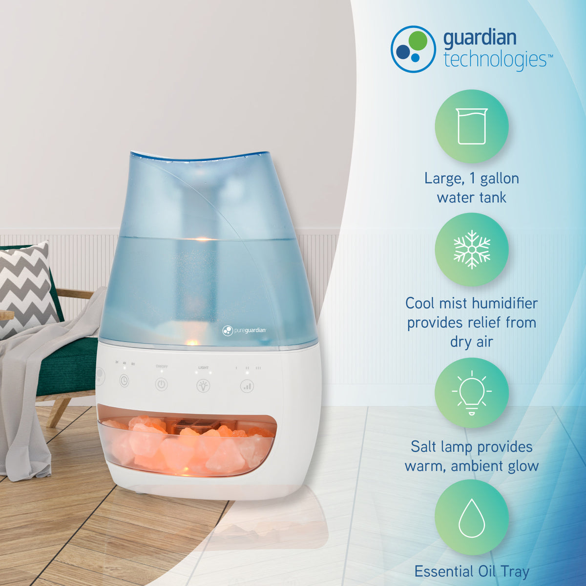 PureGuardian H1339 Gallon 3-in-1 Humidifier, Salt Lamp Aromatherap
