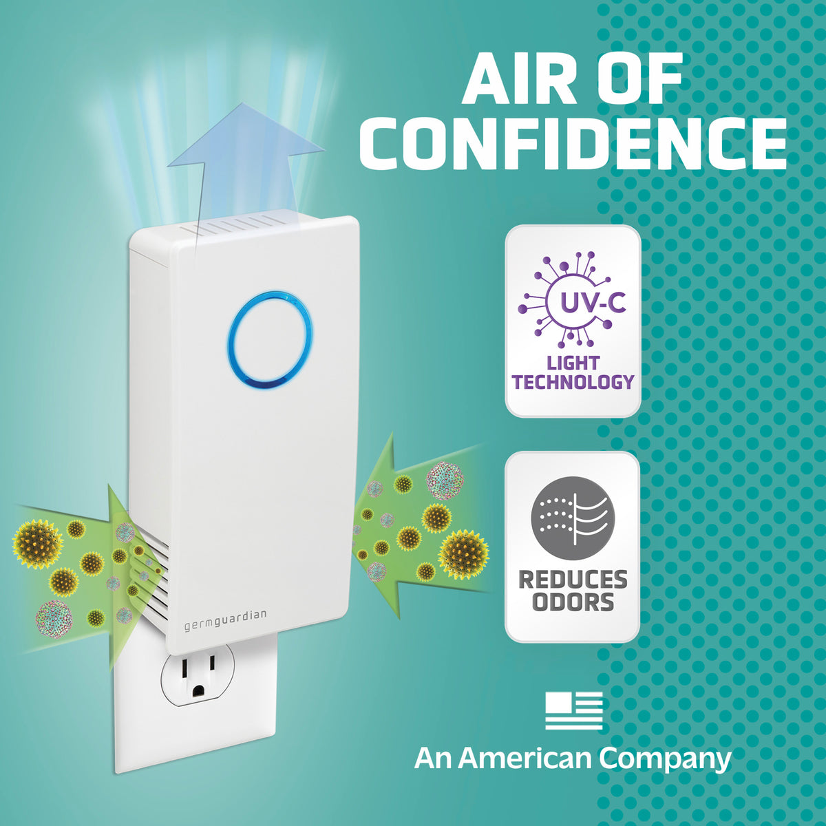 GermGuardian GG1100 Elite Pluggable UV C Air Sanitizer Odor Reduction white
