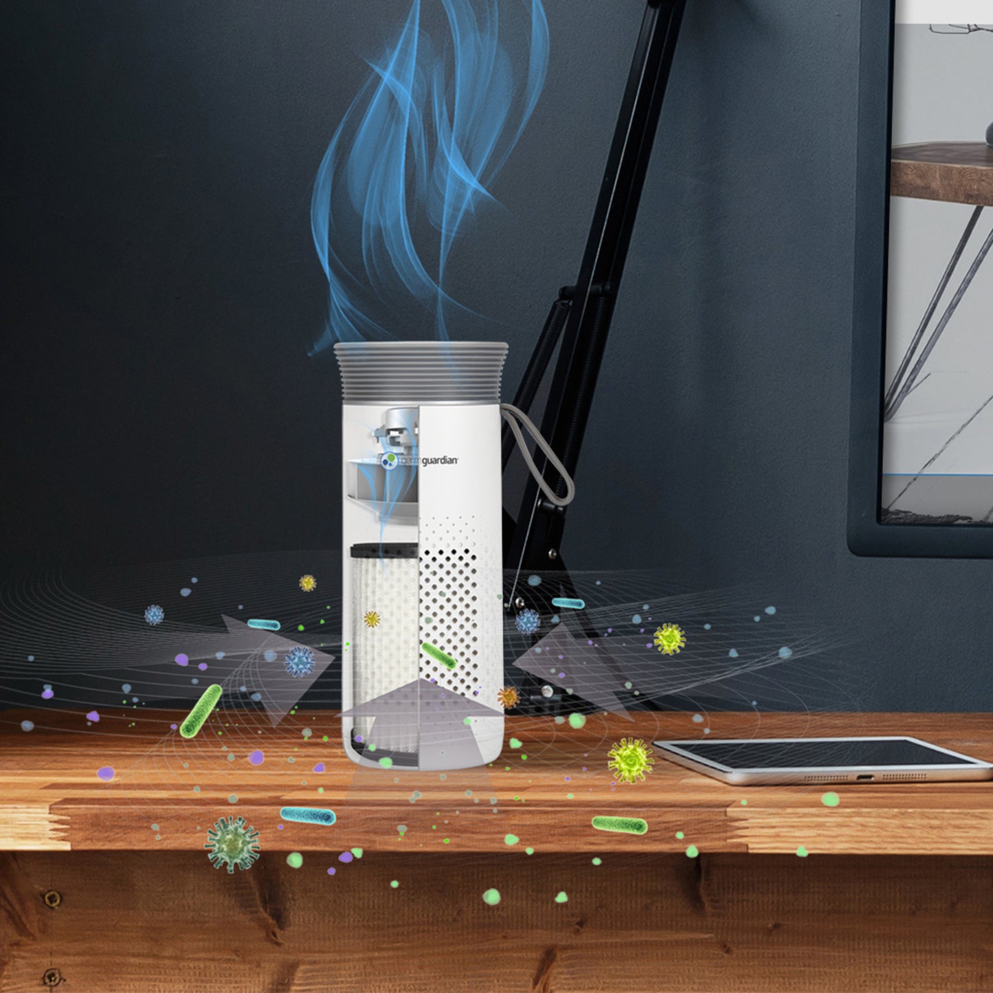 GermGuardian AC085 7" Portable Table Top Air Purifier (2-speed 3-stage UV-C filtration, white)