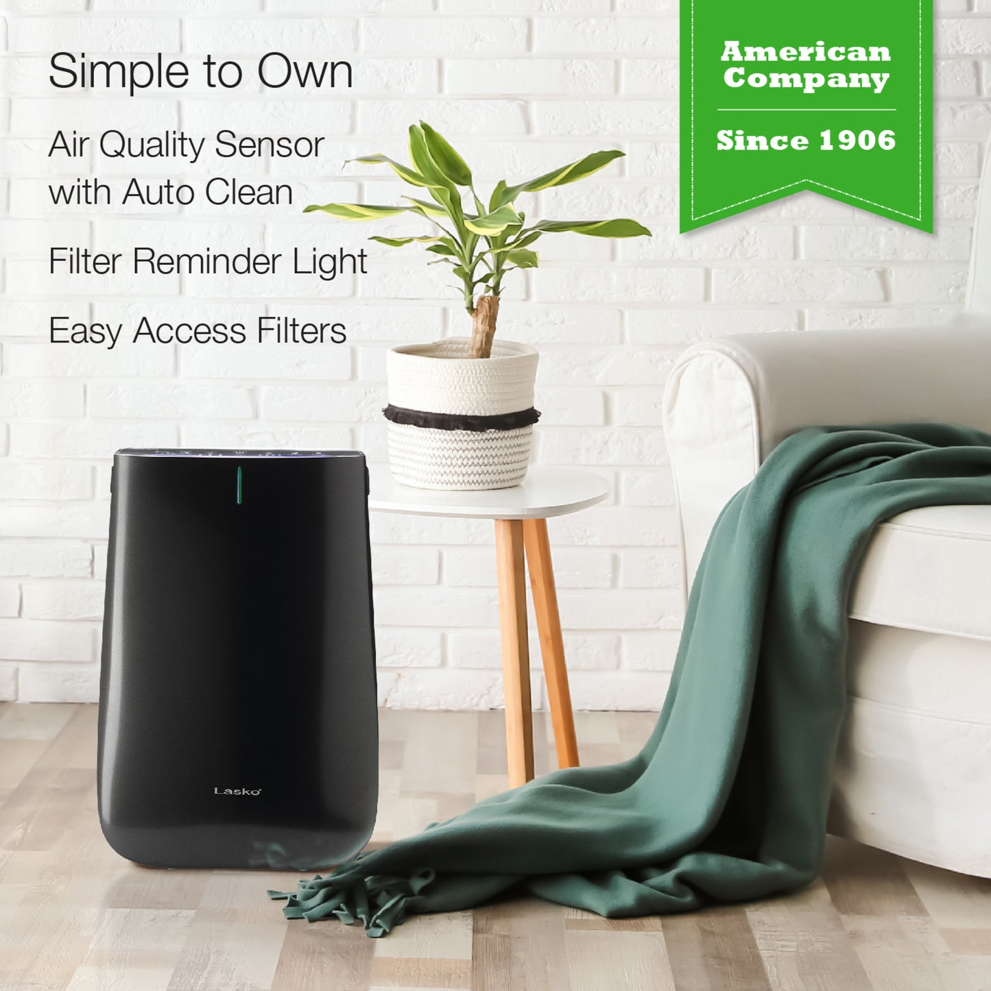 Lasko HF25630 Pure Platinum HEPA 28" Console Air Purifier (3-speed 3-stage UV-C filtration, black)