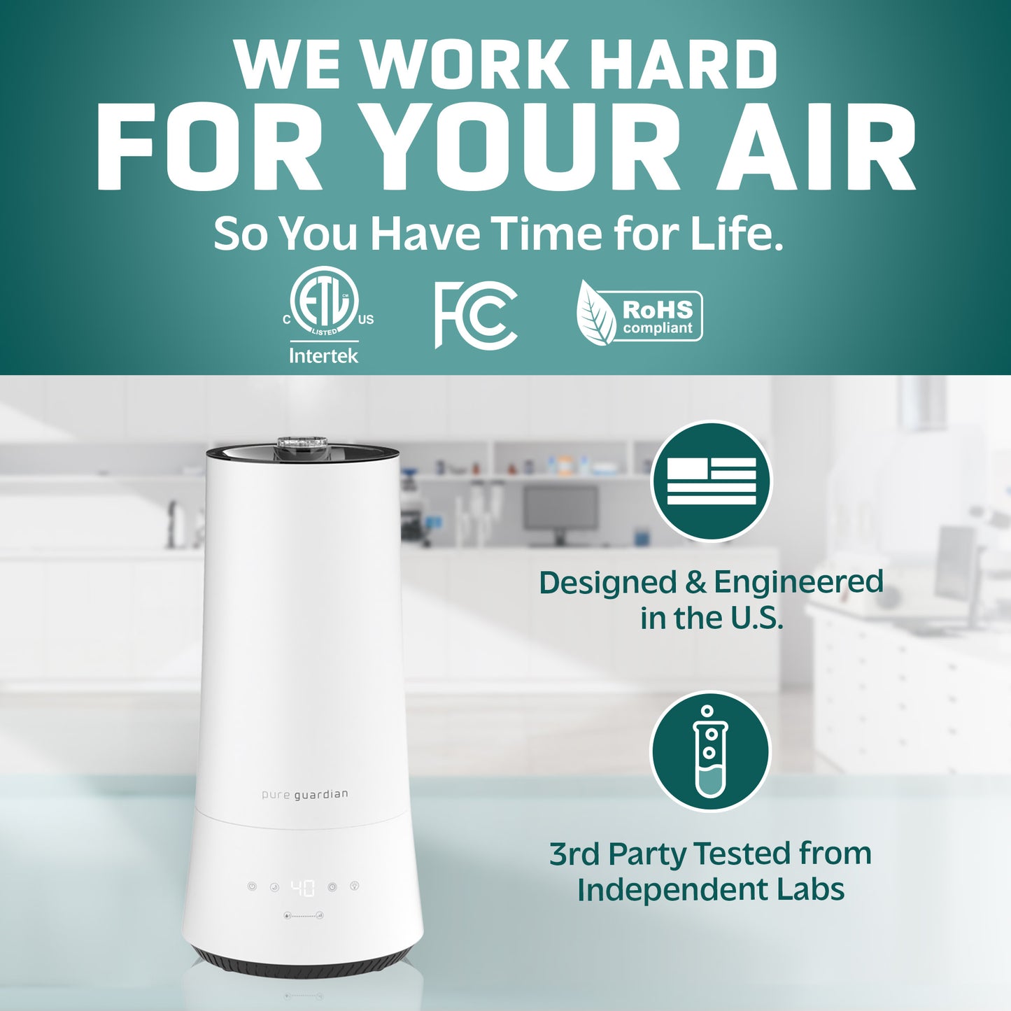 PureGuardian H997W 90-Hour Ultrasonic Humidifier with Humidistat, 1.6 Gallon