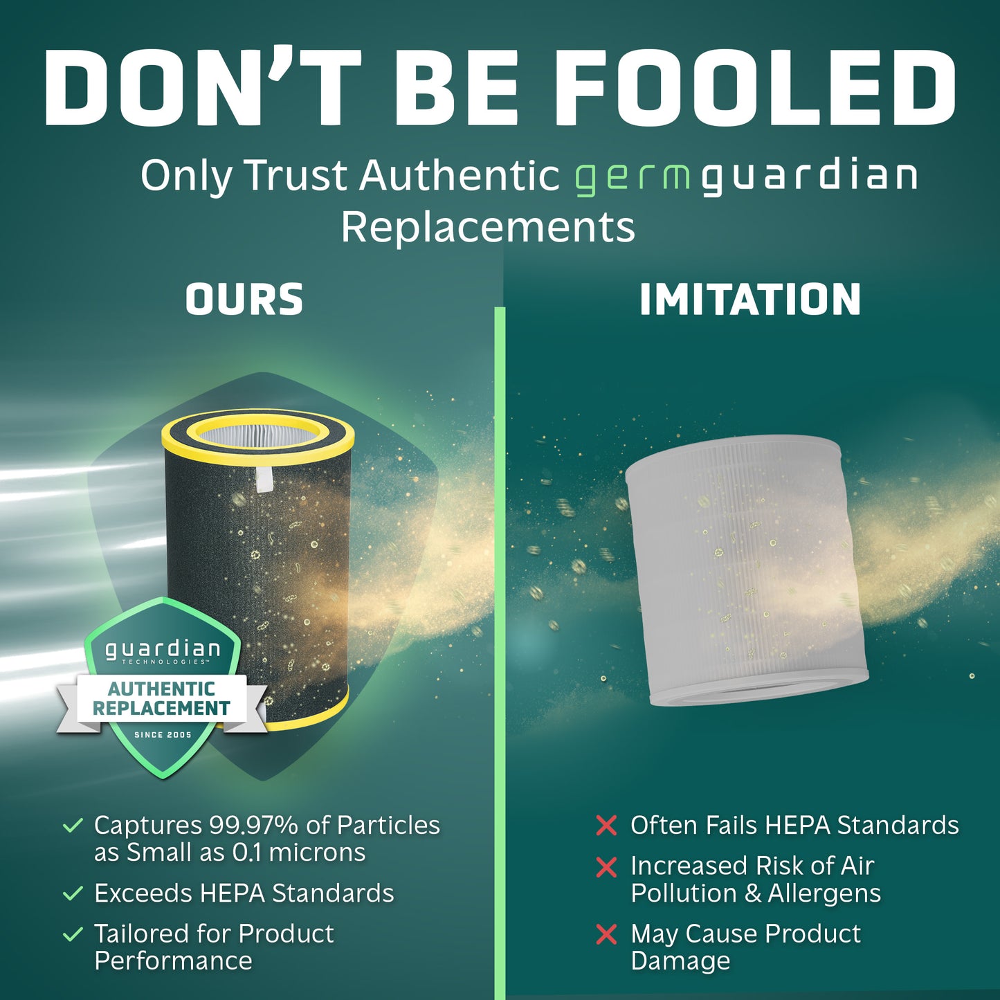 GermGuardian AC3250 AirSafe+ HEPA PURE™ 20" Smart Tower Air Purifier (360° 10-speed 4-stage UV-C filtration, black/white)