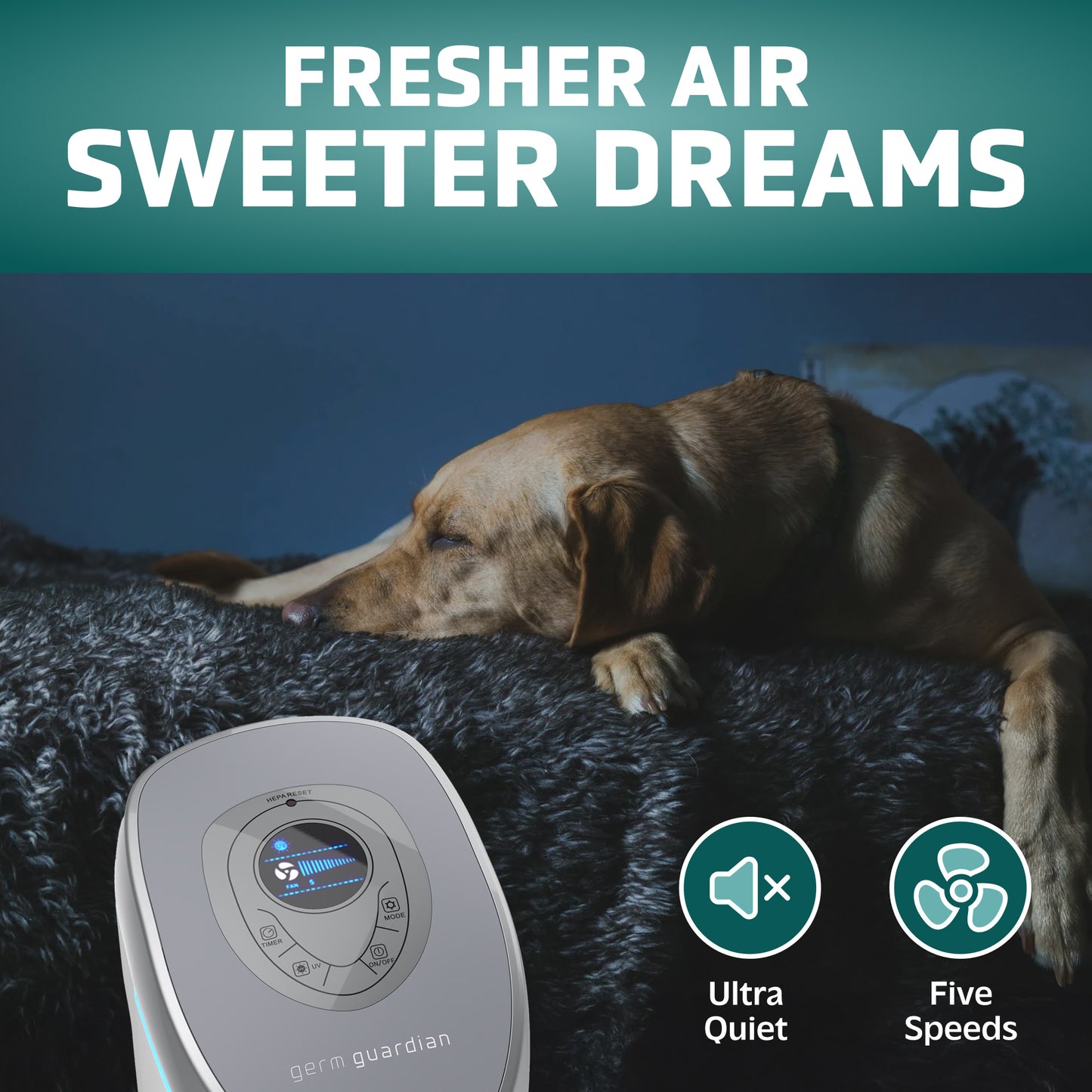 GermGuardian AC5250 PET PURE™ 28" Tower Air Purifier (5-speed 3-stage UV-C filtration, white)