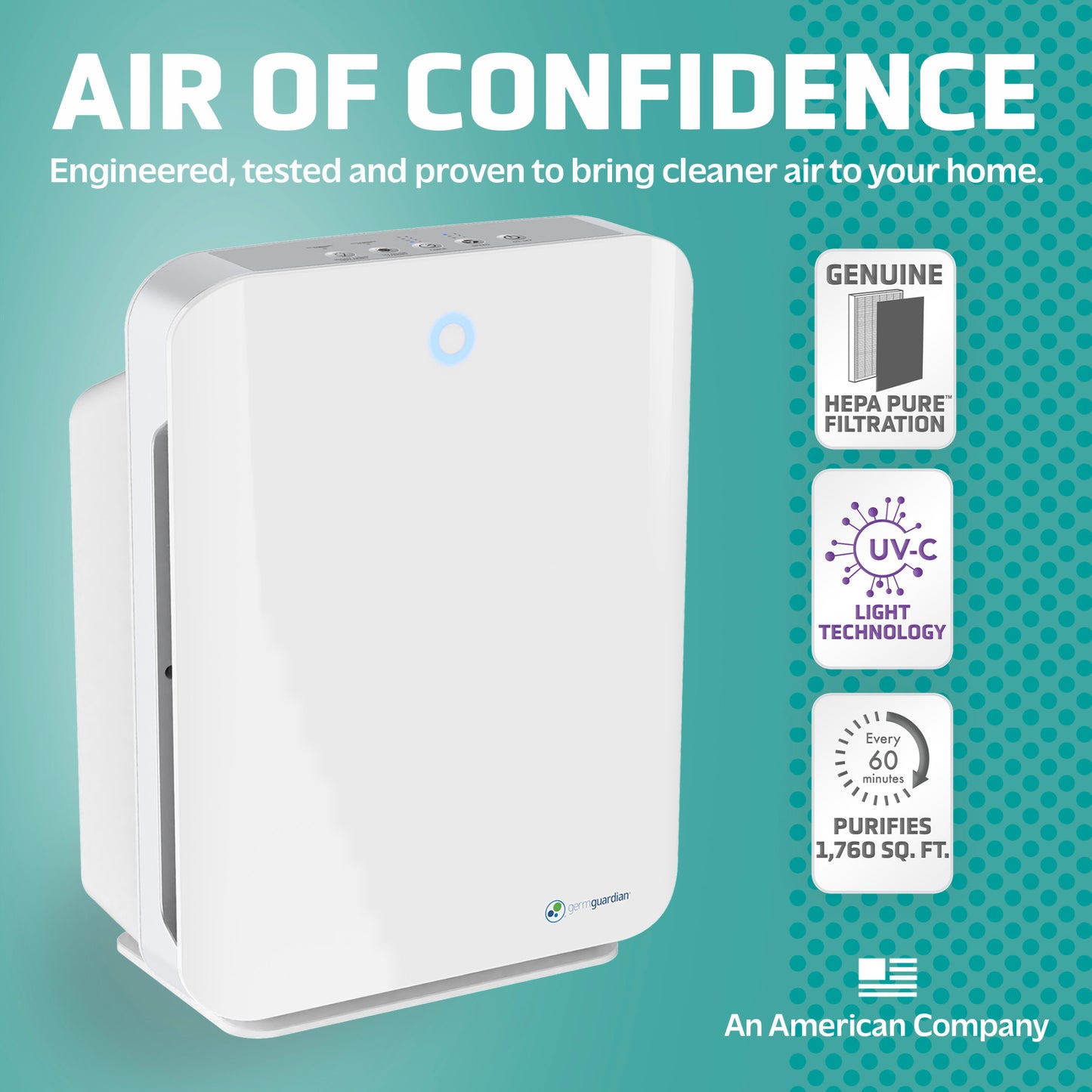 GermGuardian AC5900 HEPA PURE™ 21" Console Air Purifier & Bonus Filter (3-speed 4-stage filtration, white)