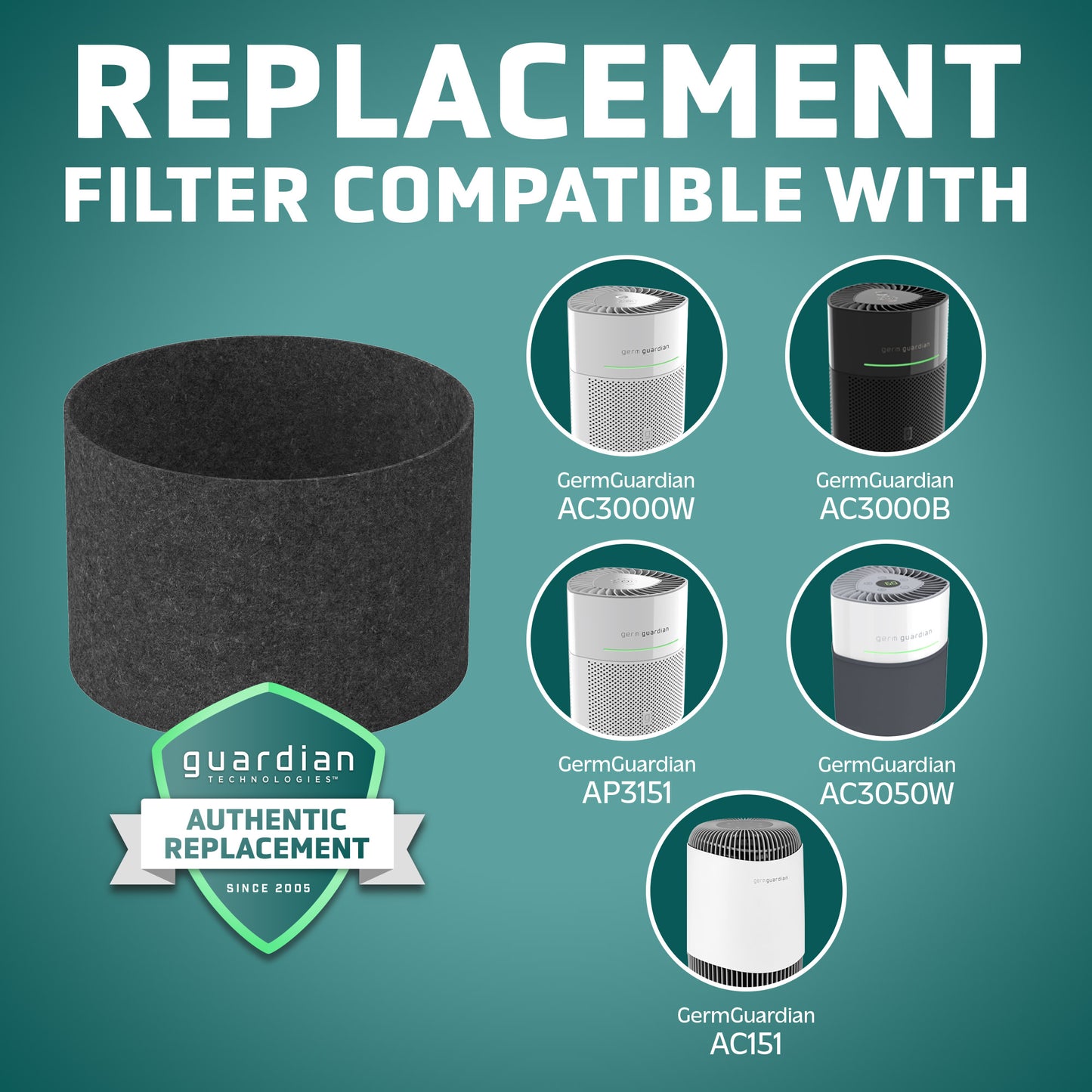 GermGuardian® FLT15CB4 Genuine Carbon Filter Replacements for AirSafe Series and AC151 Air Purifier, 4-Pack