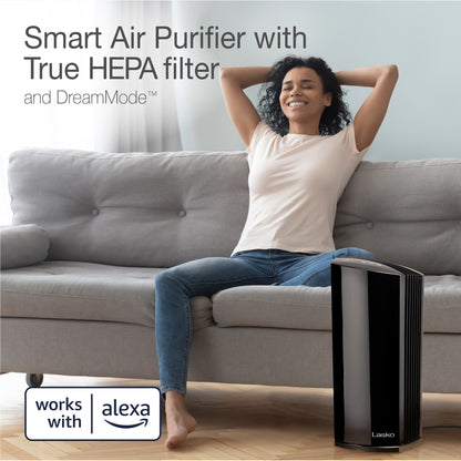 Lasko LP450 HEPA 22" Tower Air Purifier with Alexa (4-speed 2-stage filtration, black)
