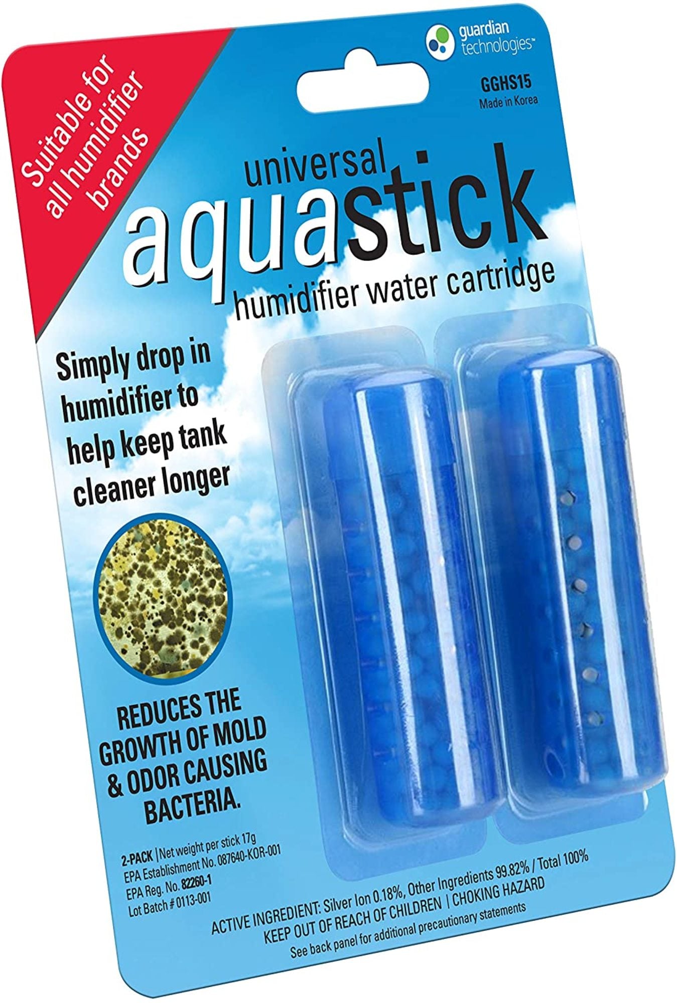 Traitement humidificateur antimicrobien PureGuardian GGHS15 Aquastick