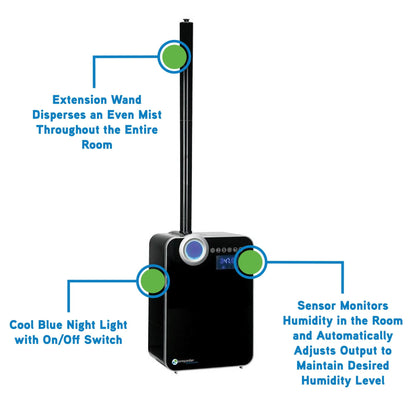 PureGuardian H8000B Elite Ultrasonic Warm Mist & Ultrasonic Cool Mist Digital Humidifier with Extendable Wand