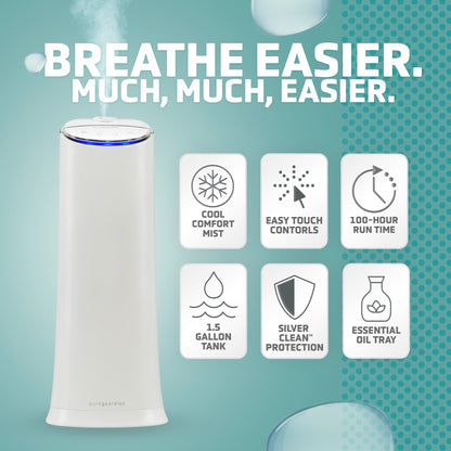 PureGuardian H3200 Ultrasonic Cool Mist Humidifier Tower with Aromatherapy Tray, 1.5-Gallons (white)