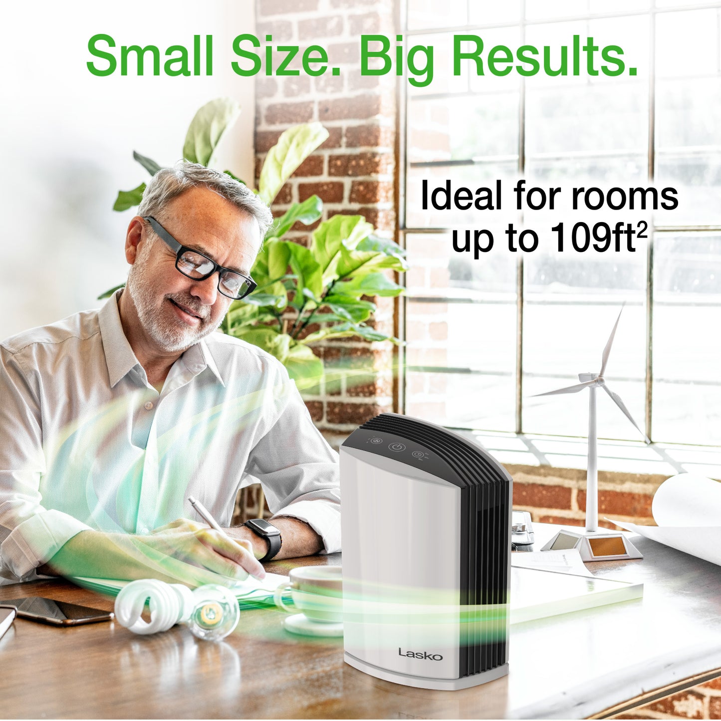 Lasko LP200 HEPA 15" Table Top Air Purifier (3-speed 2-stage filtration, white/black)