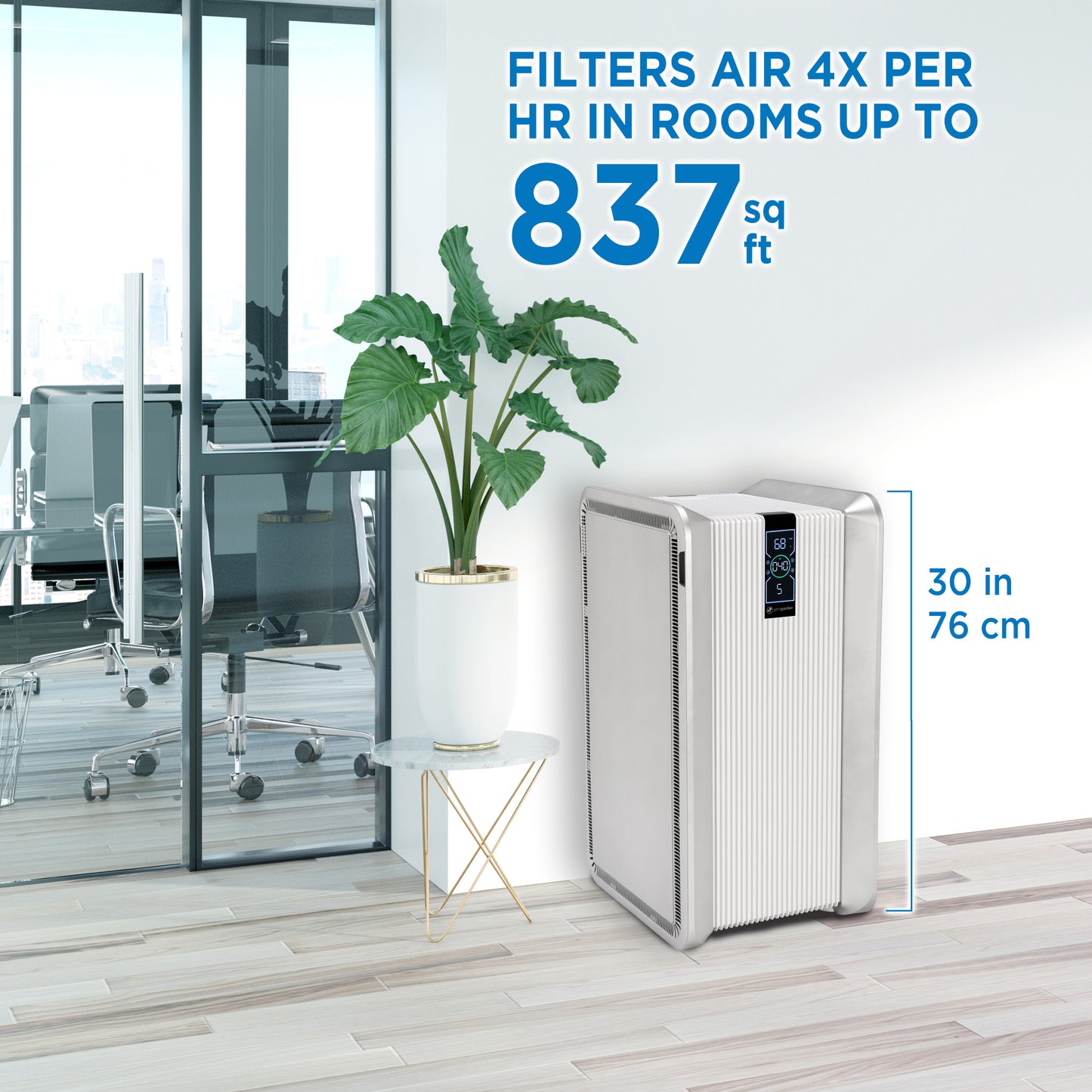 GermGuardian AC6100 PRO HEPA PURE™ 30" Console Air Purifier & Air Quality Monitor (5-speed 4-stage filtration, white)