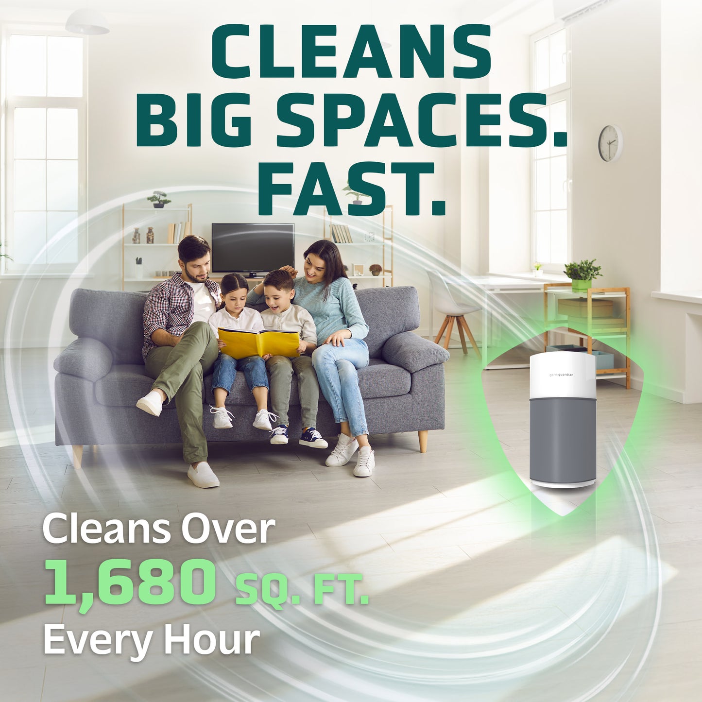 GermGuardian AC3200 AirSafe+ HEPA PURE™ 20" Tower Air Purifier (360° 10-speed 4-stage UV-C filtration, white/gray)