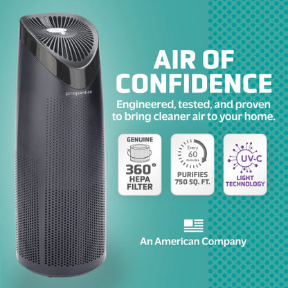 GermGuardian AC4625 HEPA PURE™ 22" Tower Air Purifier (360° 3-speed 4-stage UV-C filtration, black)