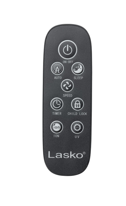 Lasko HF25630 Pure Platinum HEPA 28" Console Air Purifier (3-speed 3-stage UV-C filtration, black)