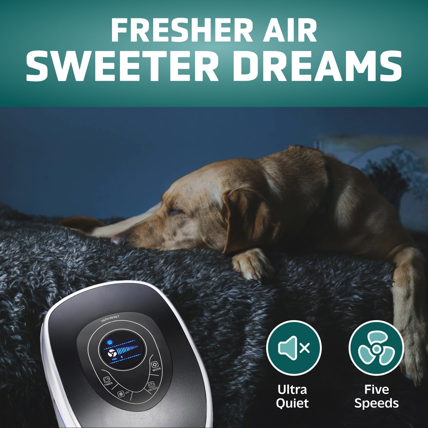 GermGuardian AC5250 PET PURE™ 28" Tower Air Purifier (5-speed 3-stage UV-C filtration, gray)