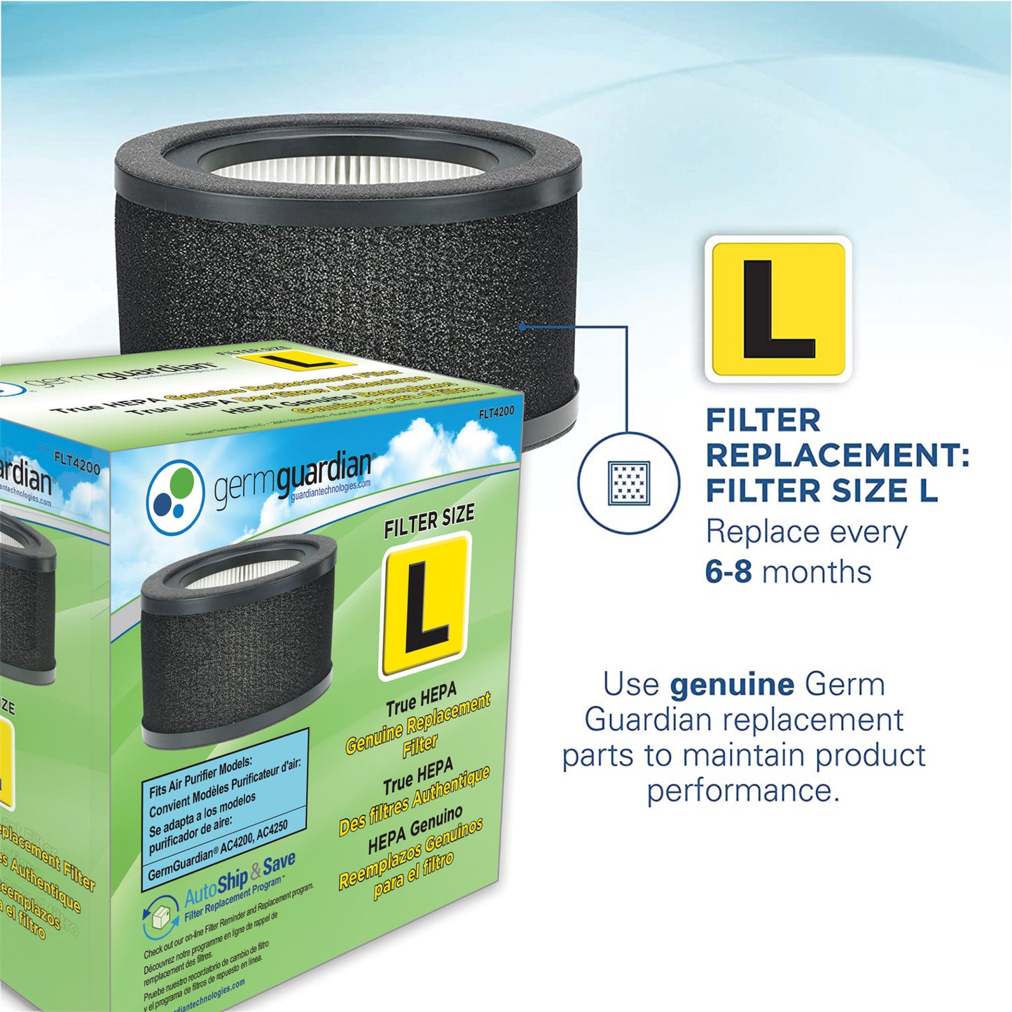 GermGuardian AC4250B 4-in-1 Air Purifier with HEPA Filter, UV-C Sanitizer and Odor Reduction, 495 sq. ft.