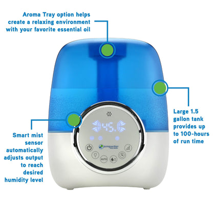 PureGuardian H1250 100-Hour Ultrasonic Cool Mist Humidifier with Digital Smart Mist Sensor, 1.5-Gallons