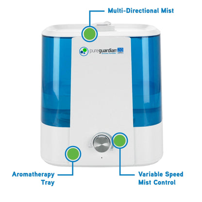 PureGuardian H5175W Top Fill Ultrasonic Cool Mist Humidifier with Aromatherapy Tray, 2 Gallon, 120 Hour Run Time