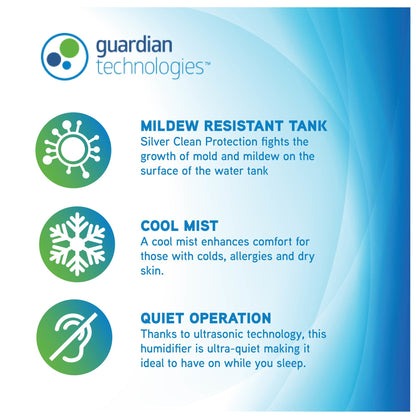 PureGuardian H1250 100-Hour Ultrasonic Cool Mist Humidifier with Digital Smart Mist Sensor, 1.5-Gallons
