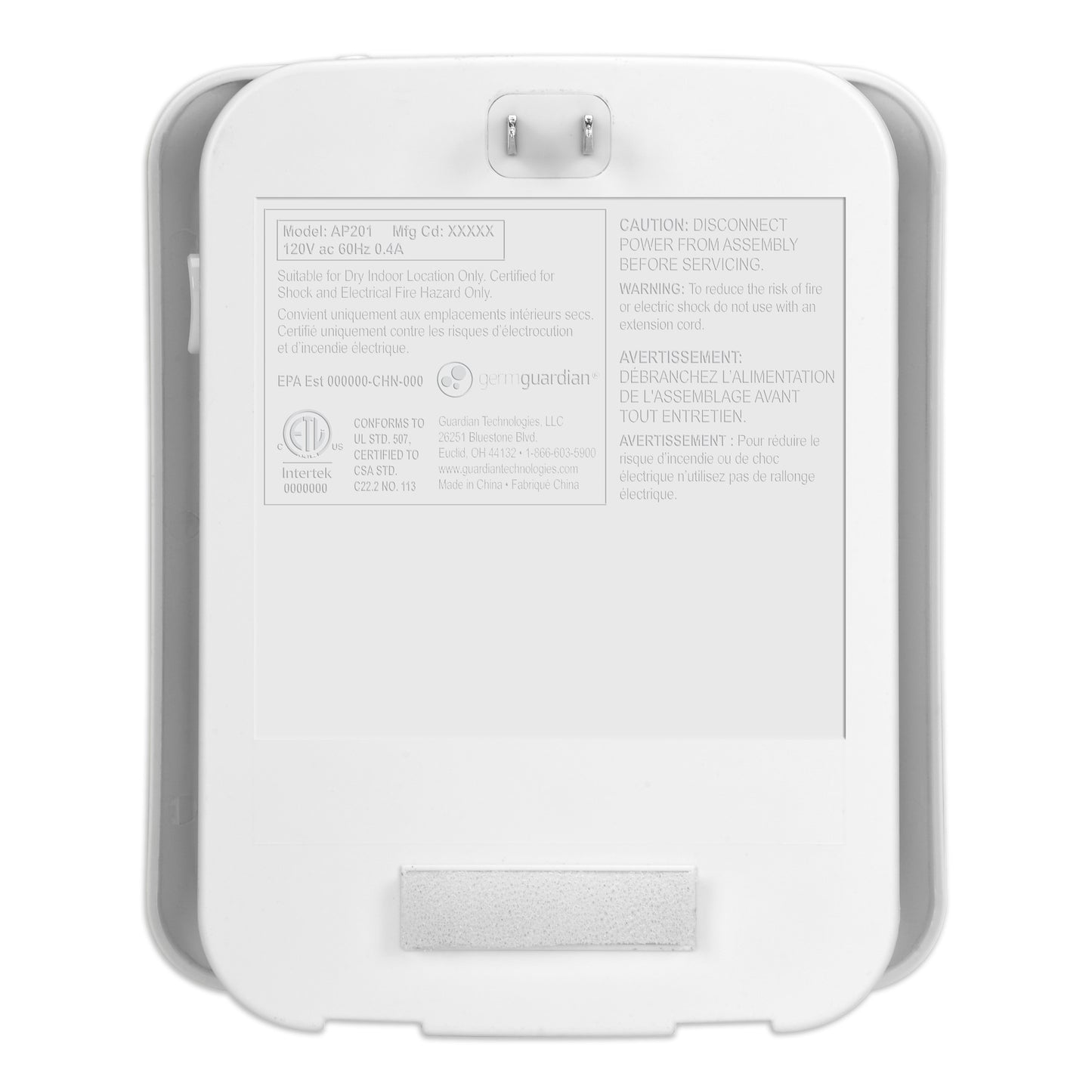 PureGuardian AP201 7" Pluggable Air Purifier (2-stage filtration, white)