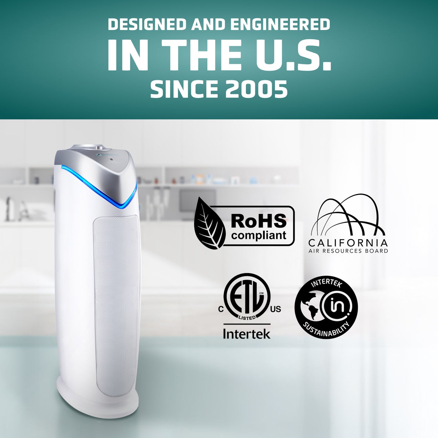 GermGuardian AC4825 HEPA PURE™ 22" Tower Air Purifier (3-speed 3-stage UV-C filtration, white)