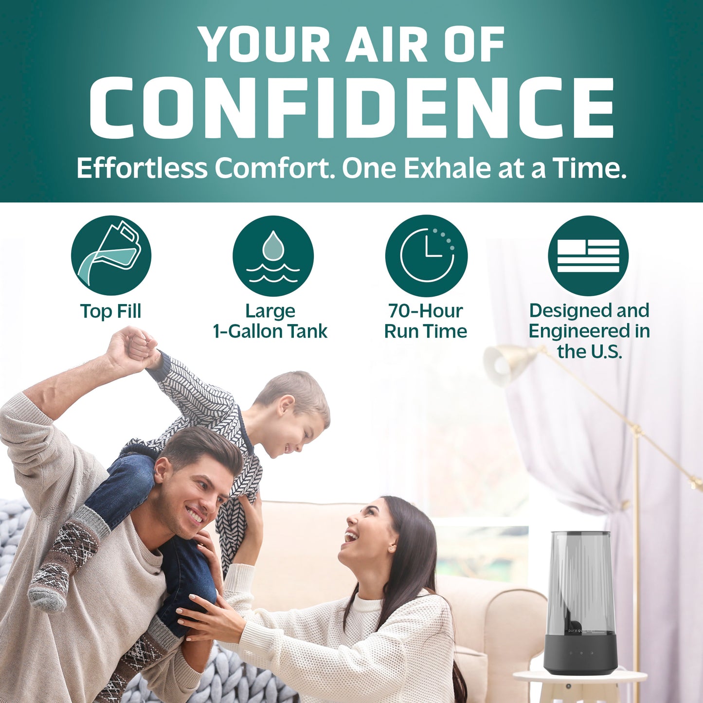 PureGuardian H980C 70-Hour Ultrasonic Cool Mist Humidifier, 1-Gallon