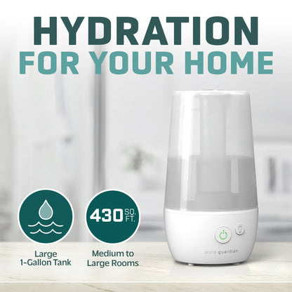 PureGuardian H965WC 1-Gallon Ultrasonic Cool Mist Humidifier, White