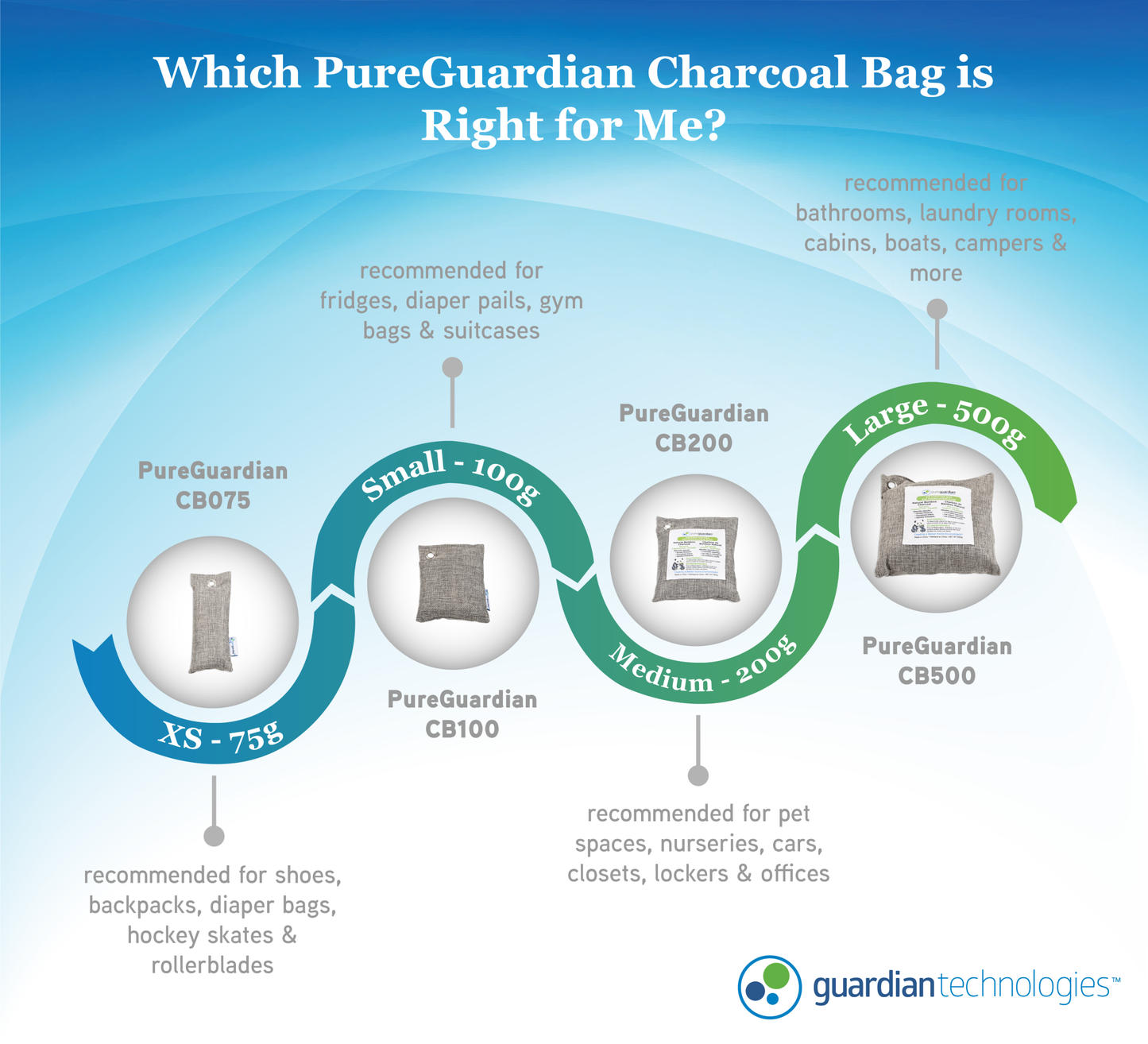 PureGuardian CB075 Bamboo Charcoal Air Purifying Bags, 2-pack, 75g ea
