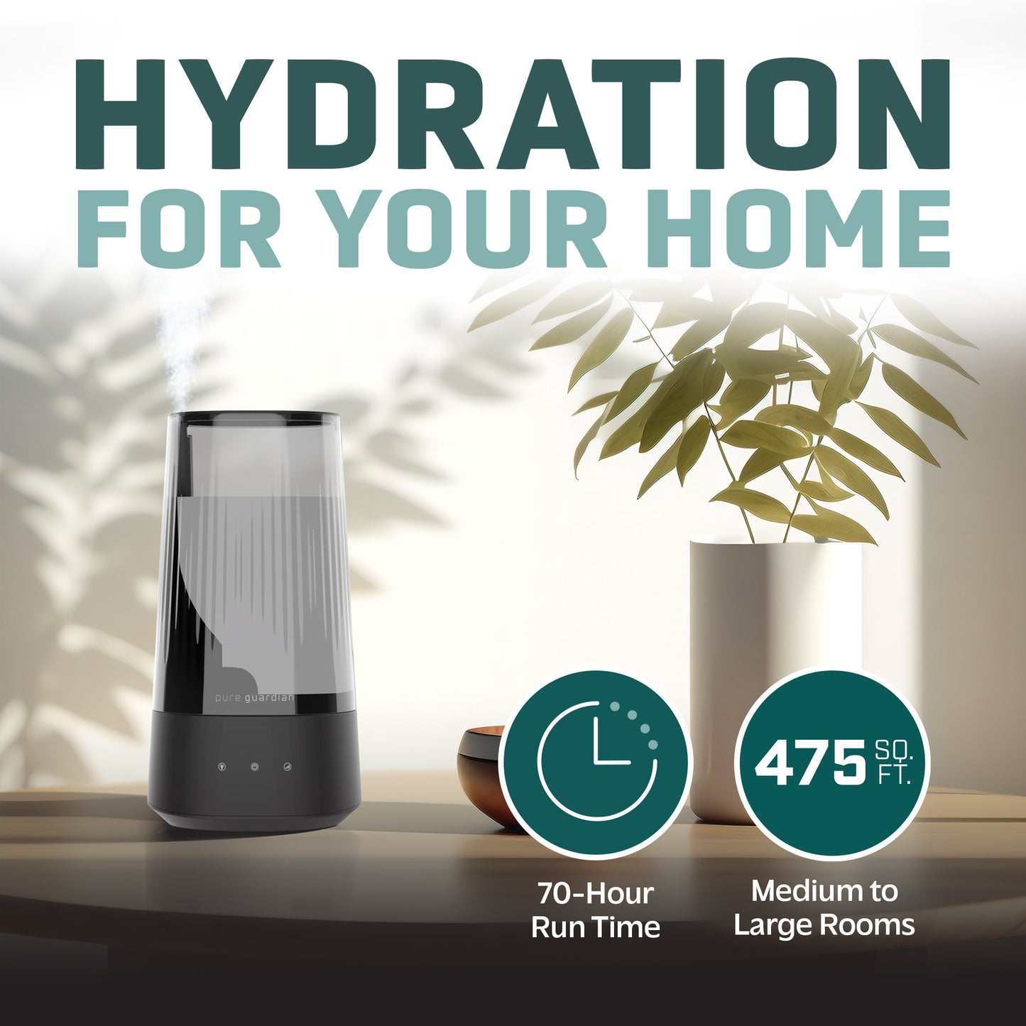 PureGuardian H980C 70-Hour Ultrasonic Cool Mist Humidifier, 1-Gallon