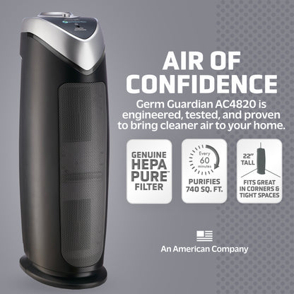 GermGuardian AC4820 HEPA PURE™ 22" Tower Air Purifier (3-speed 2-stage filtration, black)