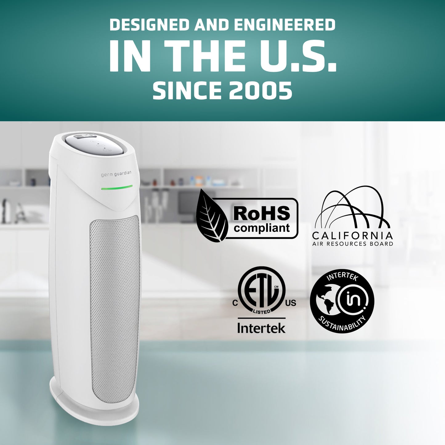 GermGuardian AC4880 HEPA PURE™ 22" Tower Air Purifier (5-speed 4-stage UV-C filtration, white)