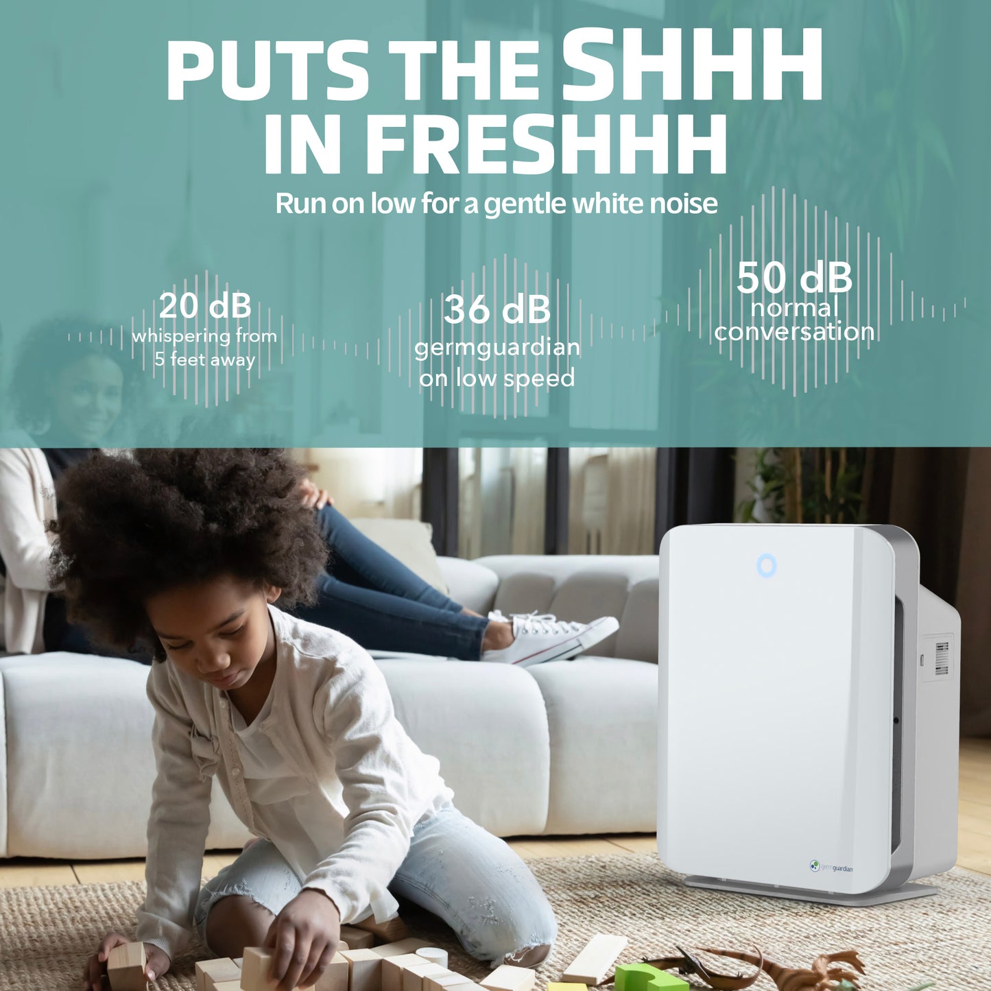 GermGuardian AC5900 HEPA PURE™ 21" Console Air Purifier & Bonus Filter (3-speed 4-stage filtration, white)