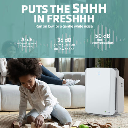 GermGuardian AC5900 HEPA PURE™ 21" Console Air Purifier & Bonus Filter (3-speed 4-stage filtration, white)