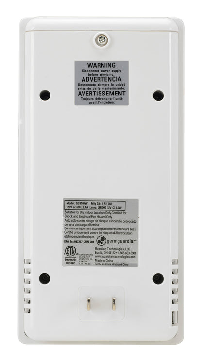 GermGuardian GG1100 Elite Pluggable UV-C Air Sanitizer, Odor Reduction (white)