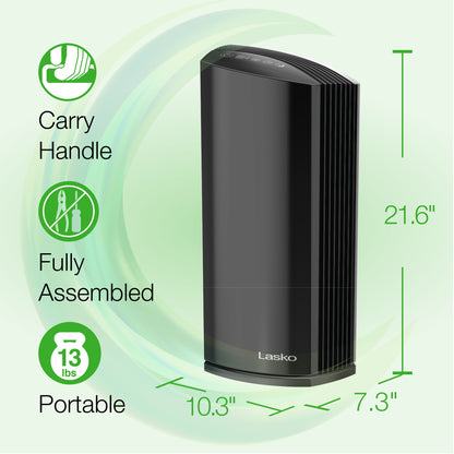 Lasko LP450 HEPA 22" Tower Air Purifier (4-speed 2-stage filtration, black)