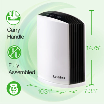 Lasko LP200 HEPA 15" Table Top Air Purifier (3-speed 2-stage filtration, white/black)