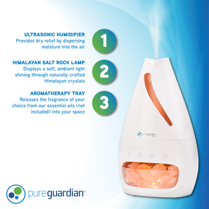 PureGuardian 3-in-1 Cool Mist Humidifier Salt Lamp with Aromatherapy Tray