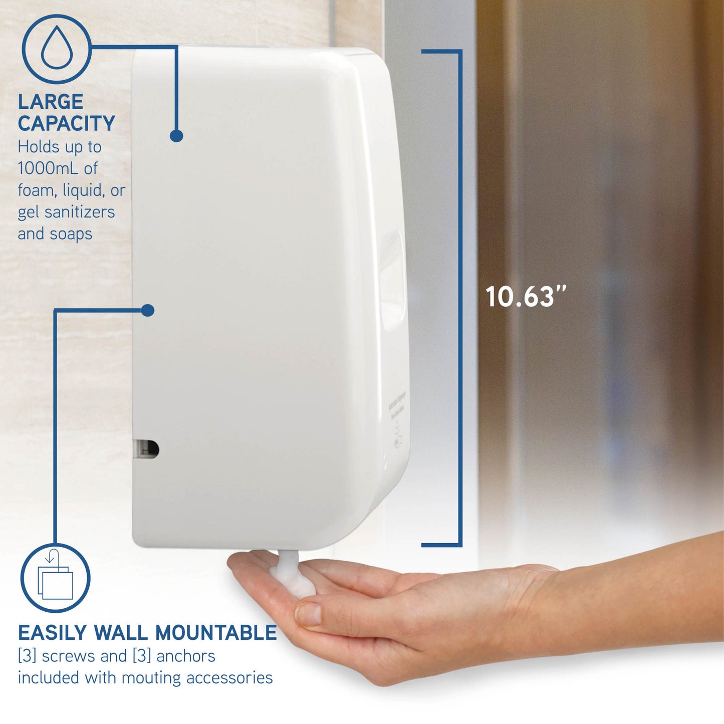 PureGuardian SD495 Automatic Hands Free Soap and Sanitizer Wall Mounted Dispenser for Office, School, Clinic and more, Large Capacity 1,000ml