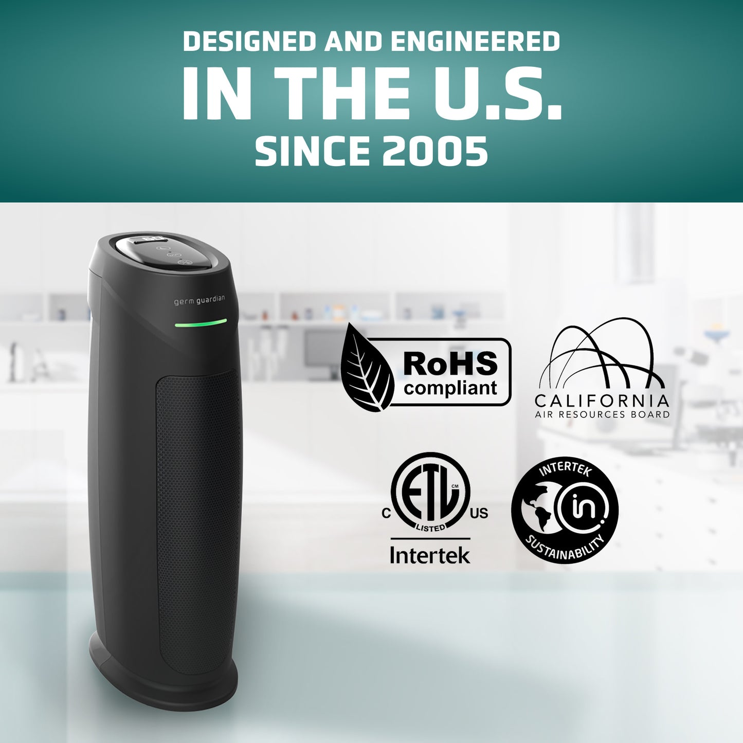 GermGuardian AC4880 HEPA PURE™ 22" Tower Air Purifier (5-speed 4-stage UV-C filtration, black)