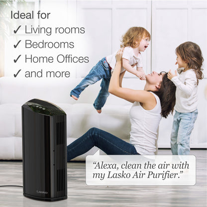 Lasko LP450 HEPA 22" Tower Air Purifier with Alexa (4-speed 2-stage filtration, black)