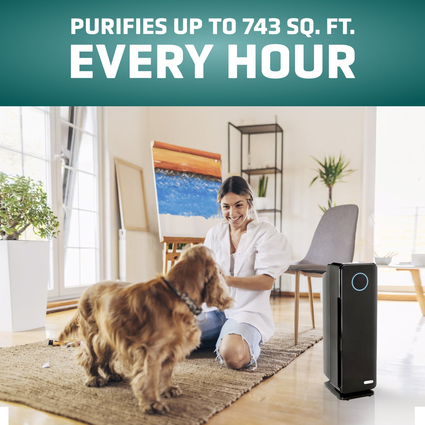 GermGuardian AC4300 Elite Purificateur d'air 5 en 1 avec filtre Pet Pure HEPA, désinfectant UV-C et réduction des odeurs, tour de 22 pouces (noir)
