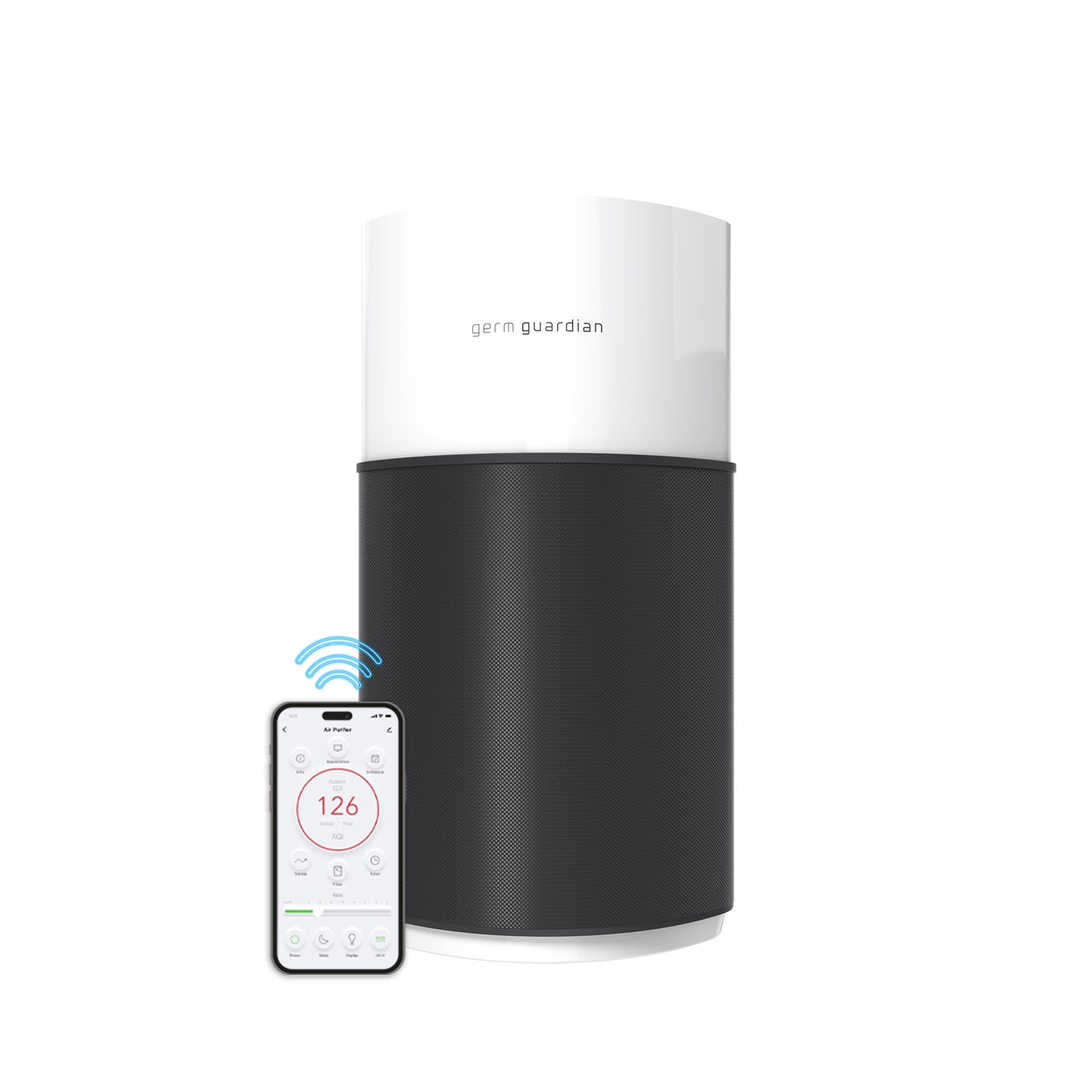 GermGuardian AC3250 AirSafe+ HEPA PURE™ 20" Smart Tower Air Purifier (360° 10-speed 4-stage UV-C filtration, black/white)