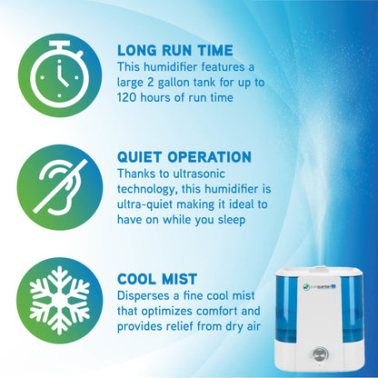 PureGuardian H5175W Top Fill Ultrasonic Cool Mist Humidifier with Aromatherapy Tray, 2 Gallon, 120 Hour Run Time