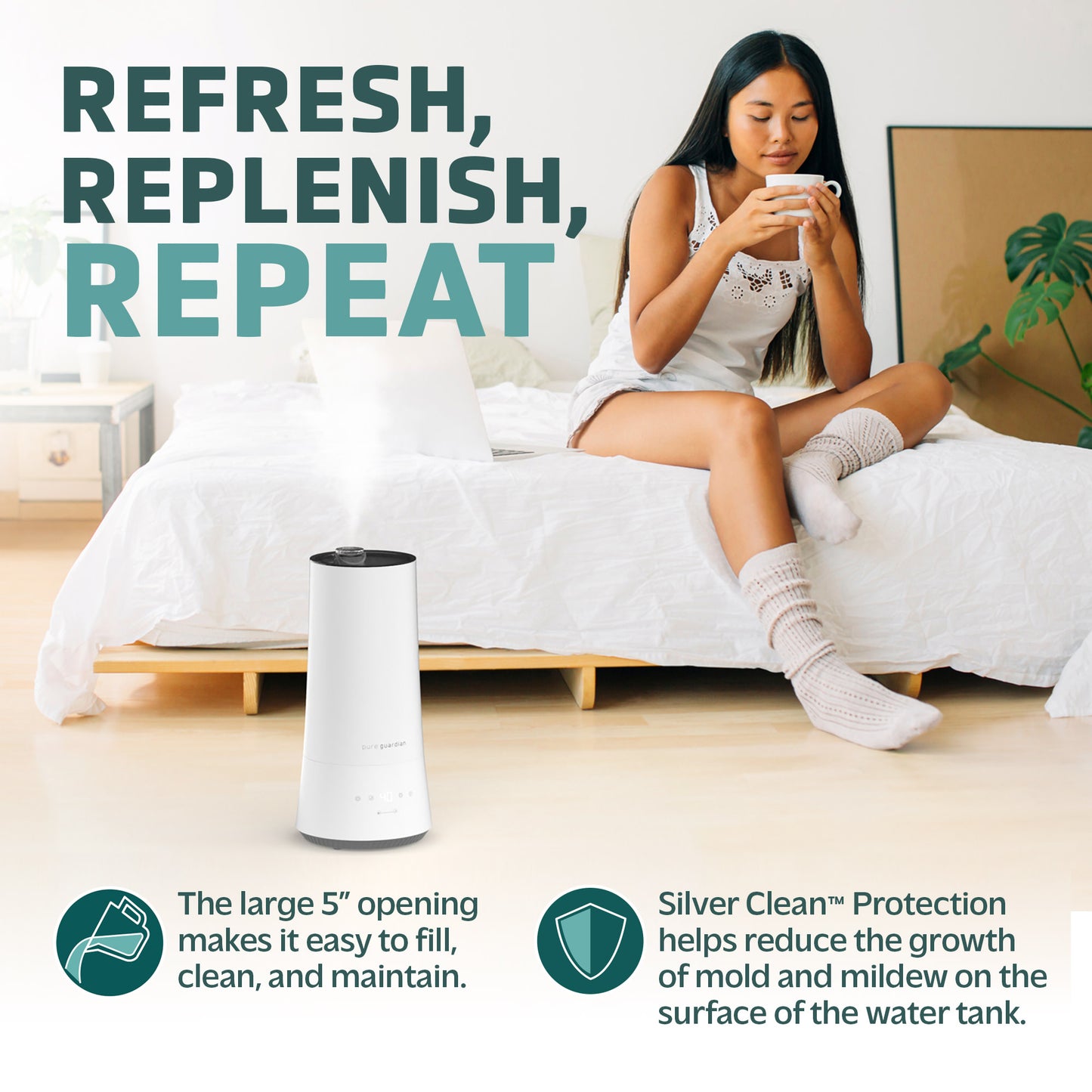 PureGuardian H997W 90-Hour Ultrasonic Humidifier with Humidistat, 1.6 Gallon