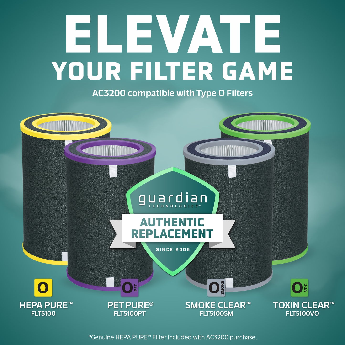 GermGuardian AC3200 AirSafe+ HEPA PURE™ 20" Tower Air Purifier (360° 10-speed 4-stage UV-C filtration, white/gray)