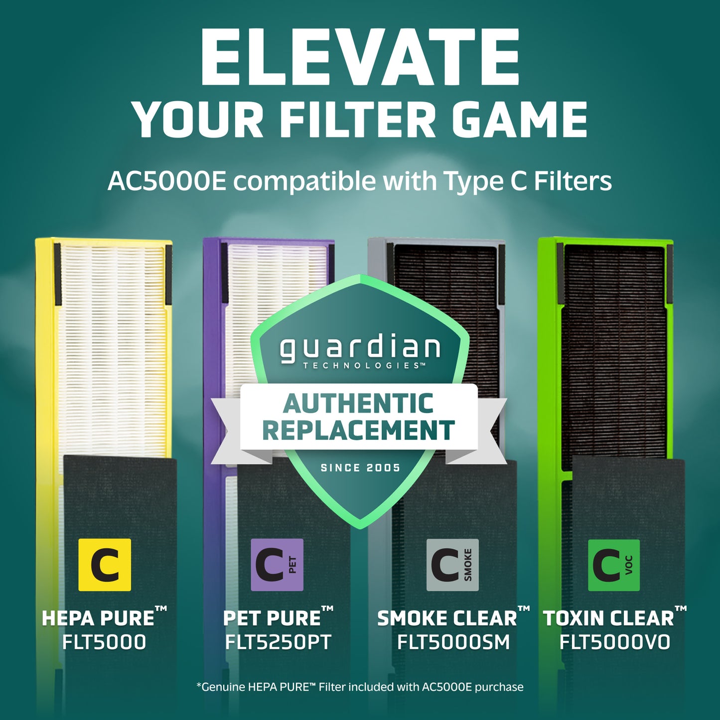 GermGuardian AC5000 HEPA PURE™ 28" Tower Air Purifier (3-speed 3-stage UV-C filtration, black)