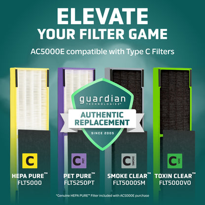 GermGuardian AC5000 HEPA PURE™ 28" Tower Air Purifier (3-speed 3-stage UV-C filtration, black)