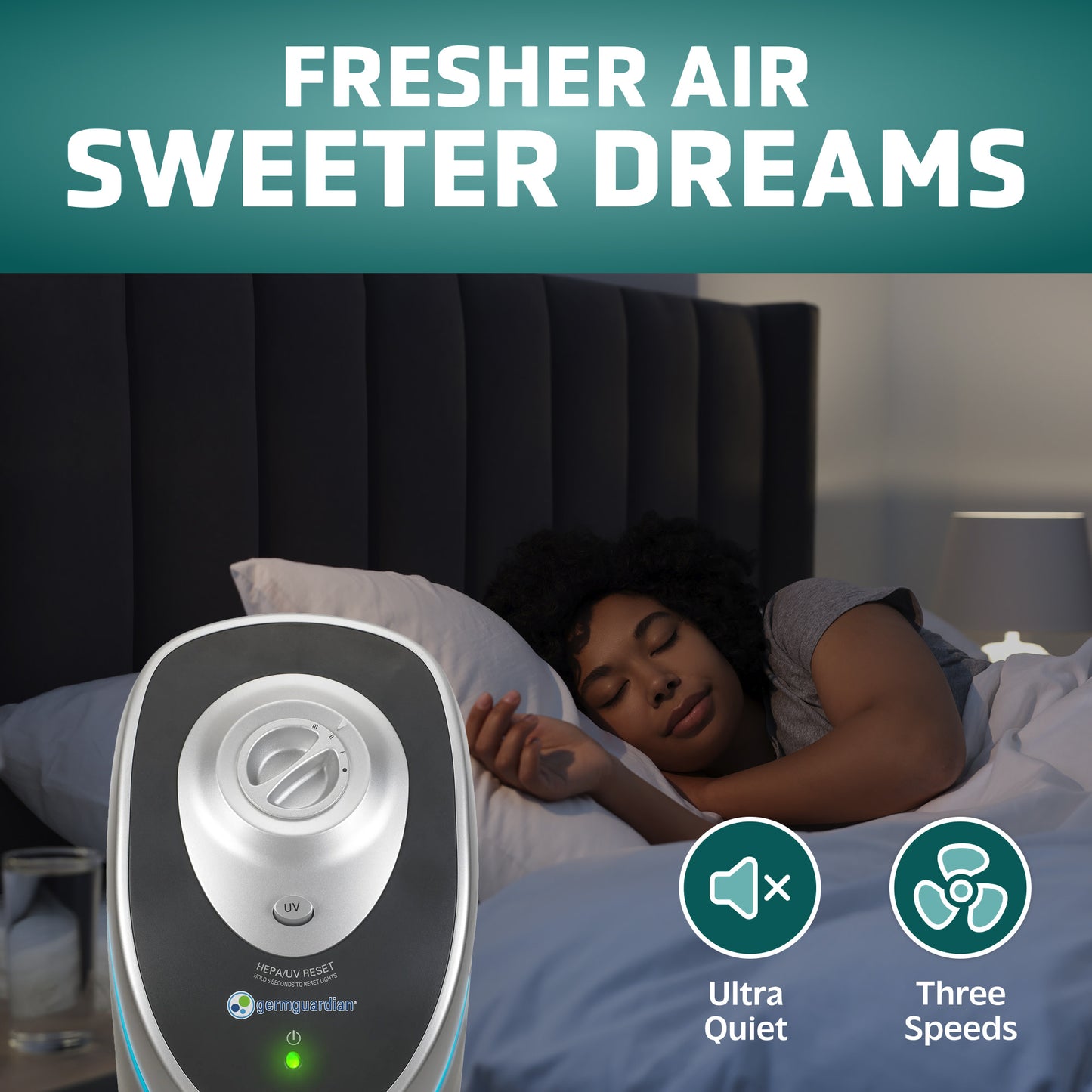 GermGuardian AC5000 HEPA PURE™ 28" Tower Air Purifier (3-speed 3-stage UV-C filtration, black)