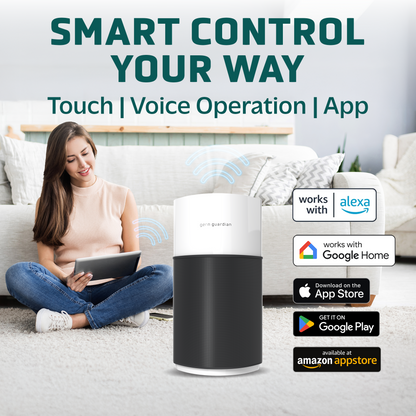 GermGuardian AC3250 AirSafe+ HEPA PURE™ 20" Smart Tower Air Purifier (360° 10-speed 4-stage UV-C filtration, black/white)