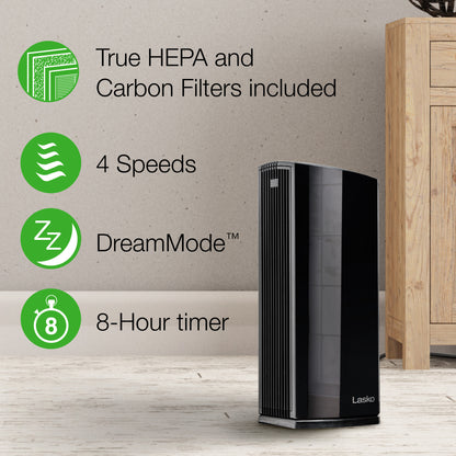 Lasko LP450 HEPA 22" Tower Air Purifier (4-speed 2-stage filtration, black)